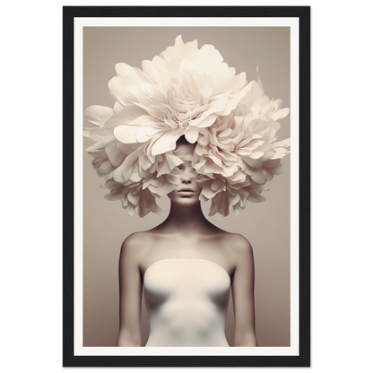 Artistic portrait featuring a figure with an elaborate floral headdress obscuring the upper face.