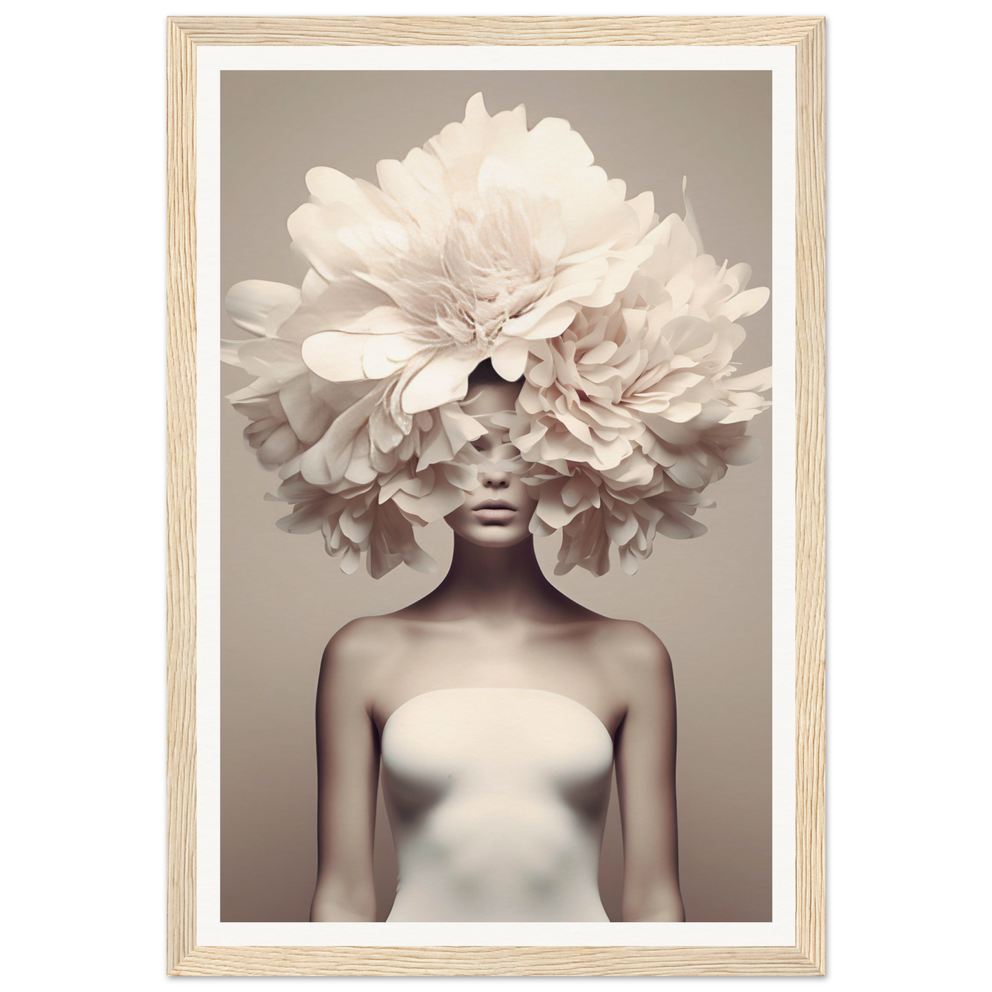 Artistic portrait featuring a figure with an elaborate floral headdress obscuring the upper face.