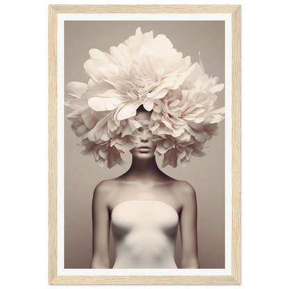 Artistic portrait featuring a figure with an elaborate floral headdress obscuring the upper face.