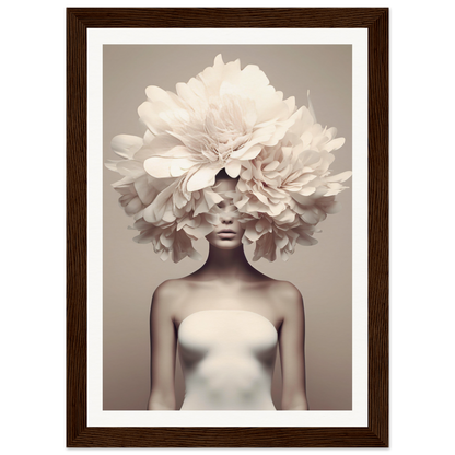 Artistic portrait featuring a figure with an elaborate floral headdress obscuring the upper face.