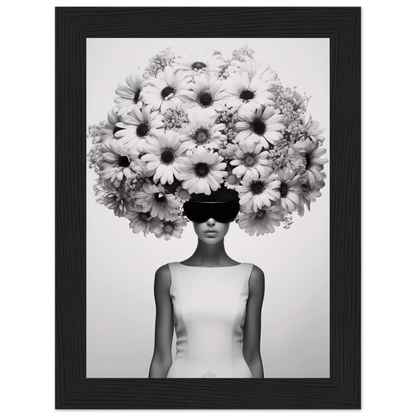 A high quality Afro Flower Power The Oracle Windows™ Collection of a woman with flowers on her head, perfect to transform your space into fashionable wall art.