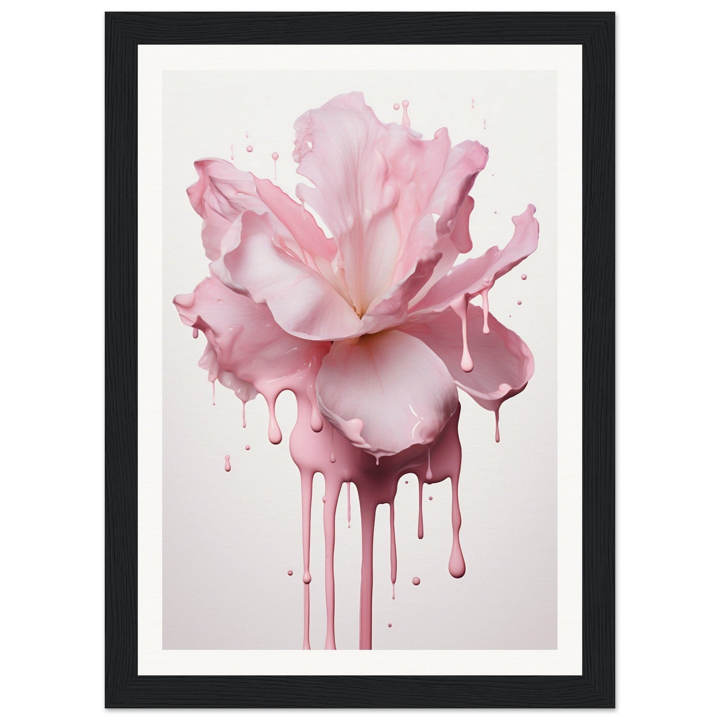 Pink flower with paint-like drips flowing downward.