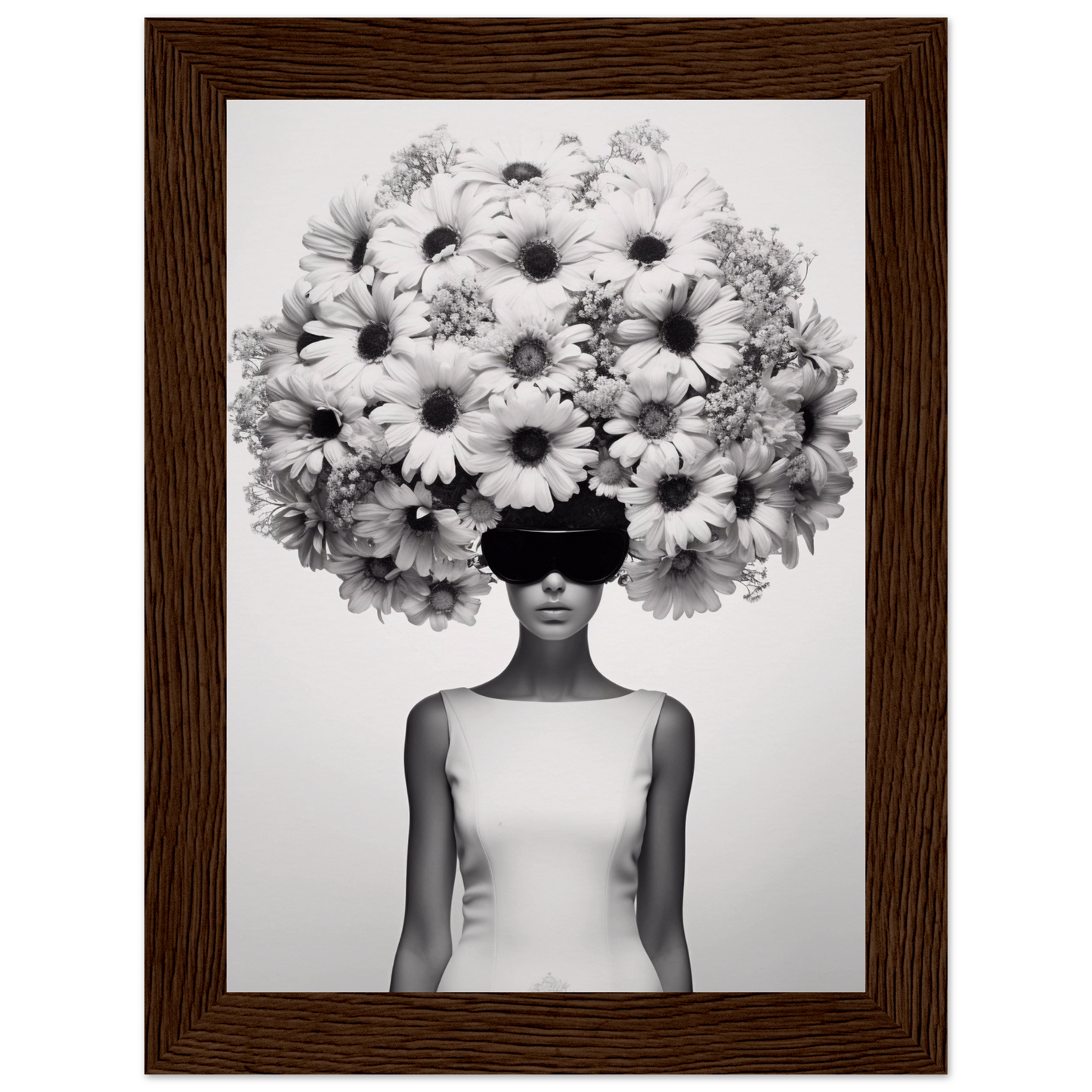 A high quality Afro Flower Power The Oracle Windows™ Collection of a woman with flowers on her head, perfect to transform your space into fashionable wall art.