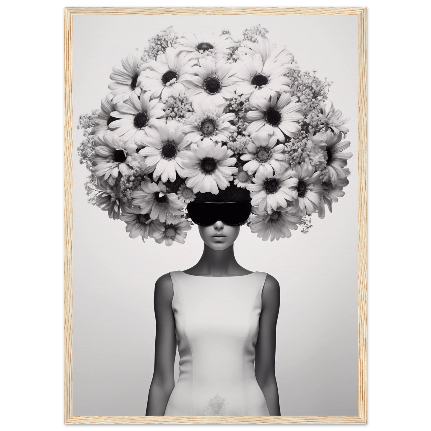 A high quality Afro Flower Power The Oracle Windows™ Collection of a woman with flowers on her head, perfect to transform your space into fashionable wall art.