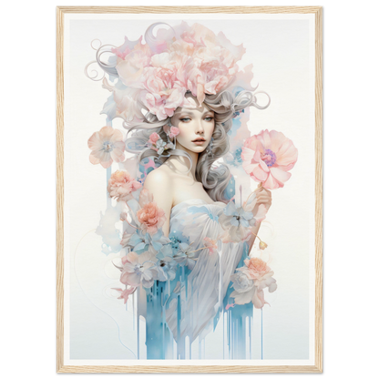 Ethereal watercolor-style portrait of a woman with flowing floral elements.