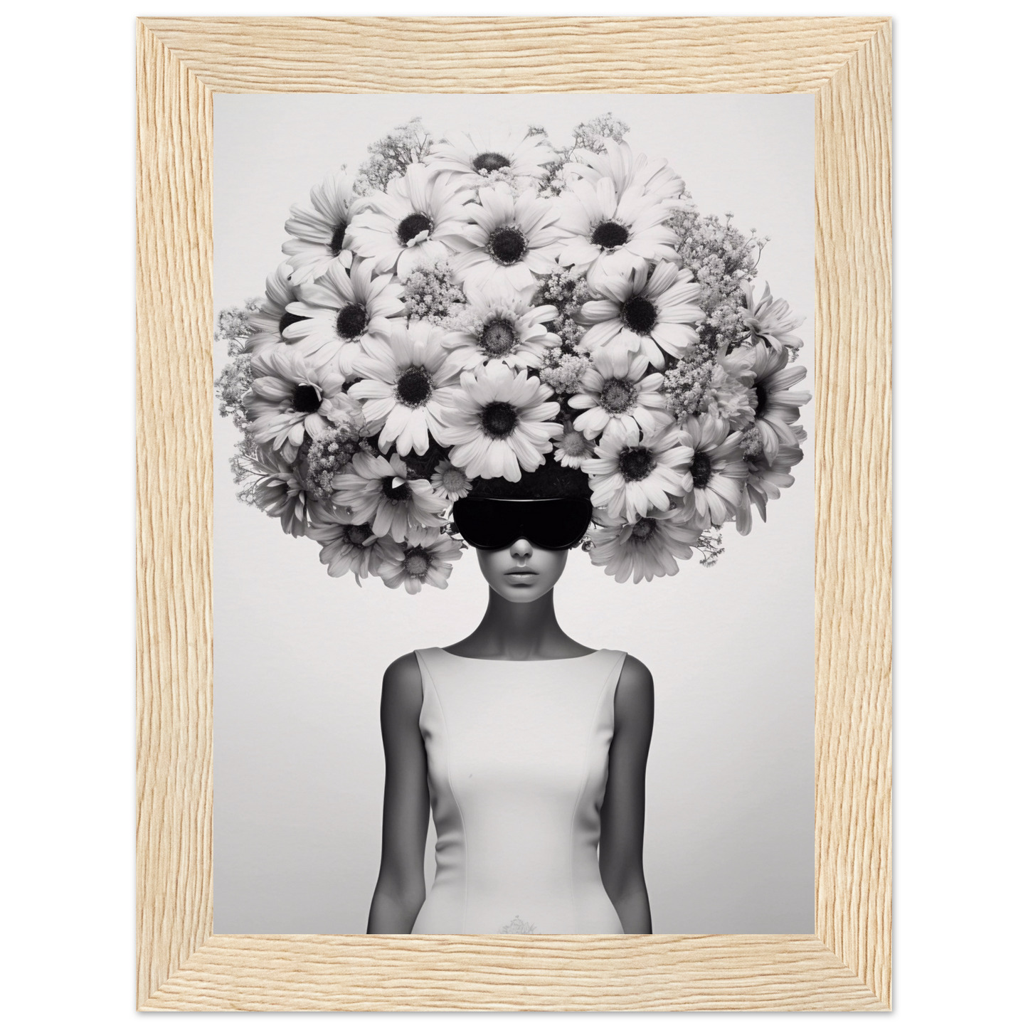 A high quality Afro Flower Power The Oracle Windows™ Collection of a woman with flowers on her head, perfect to transform your space into fashionable wall art.