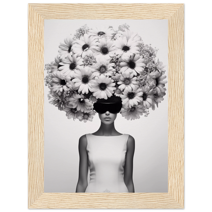 A high quality Afro Flower Power The Oracle Windows™ Collection of a woman with flowers on her head, perfect to transform your space into fashionable wall art.