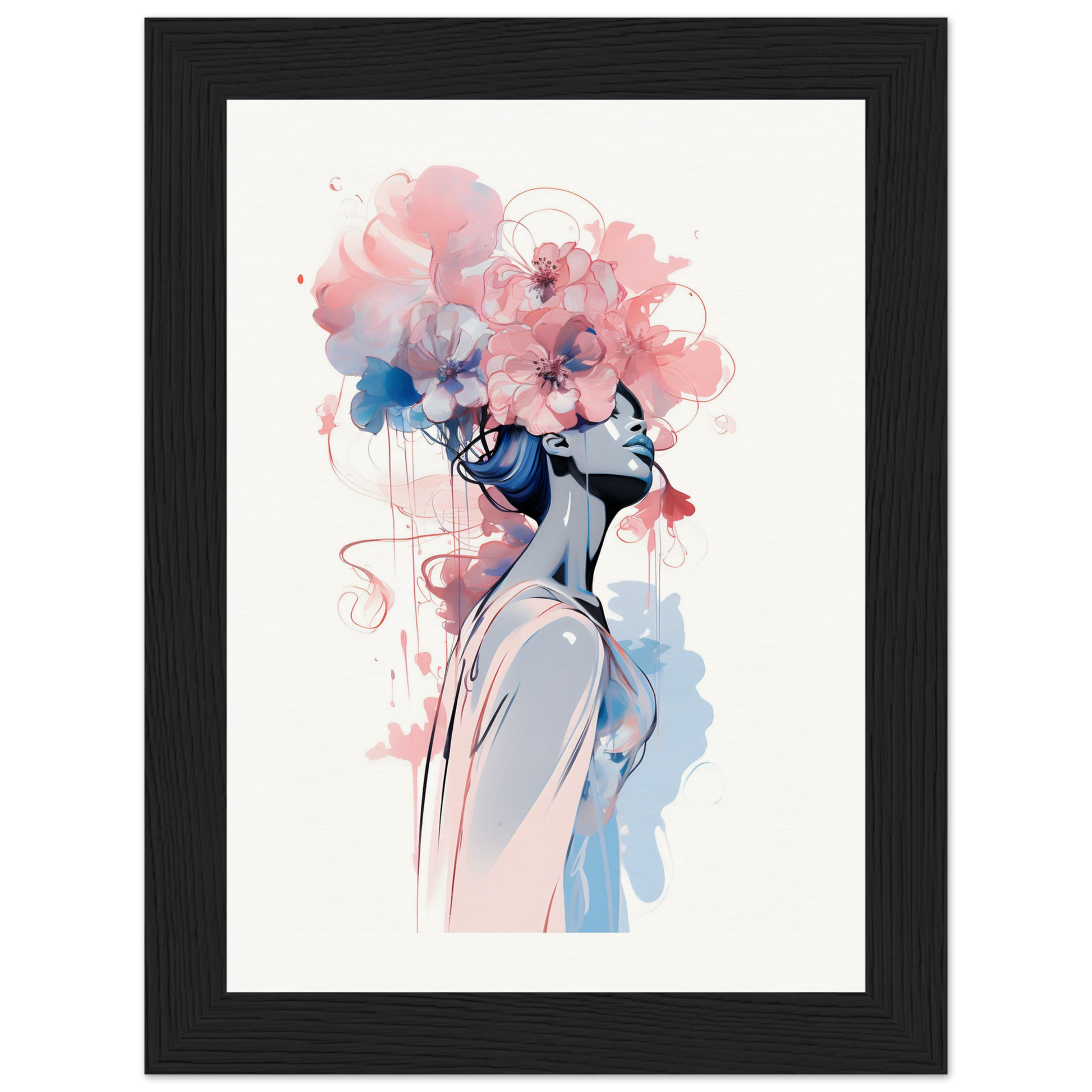 An illustration of a woman with flowers on her head, perfect for the Feminine Frames The Oracle Windows™ Collection poster on my wall.