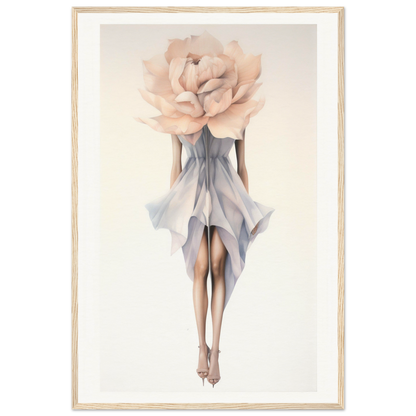 Surrealist figure with a rose bloom for a head and a flowing dress-like body.