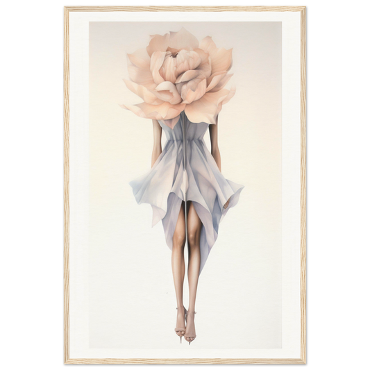 Surrealist figure with a rose bloom for a head and a flowing dress-like body.