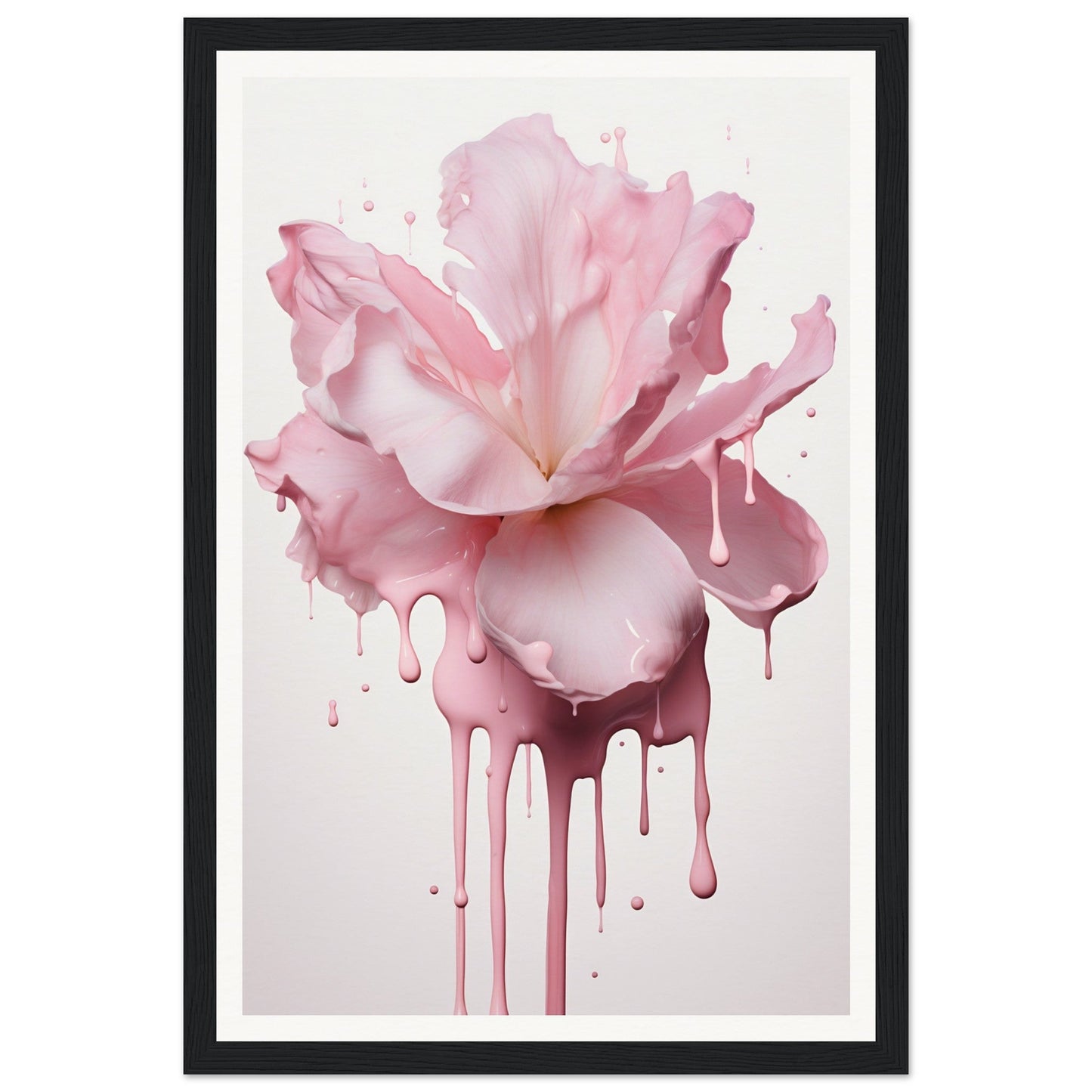 Delicate pink flower with paint-like drips flowing downward.