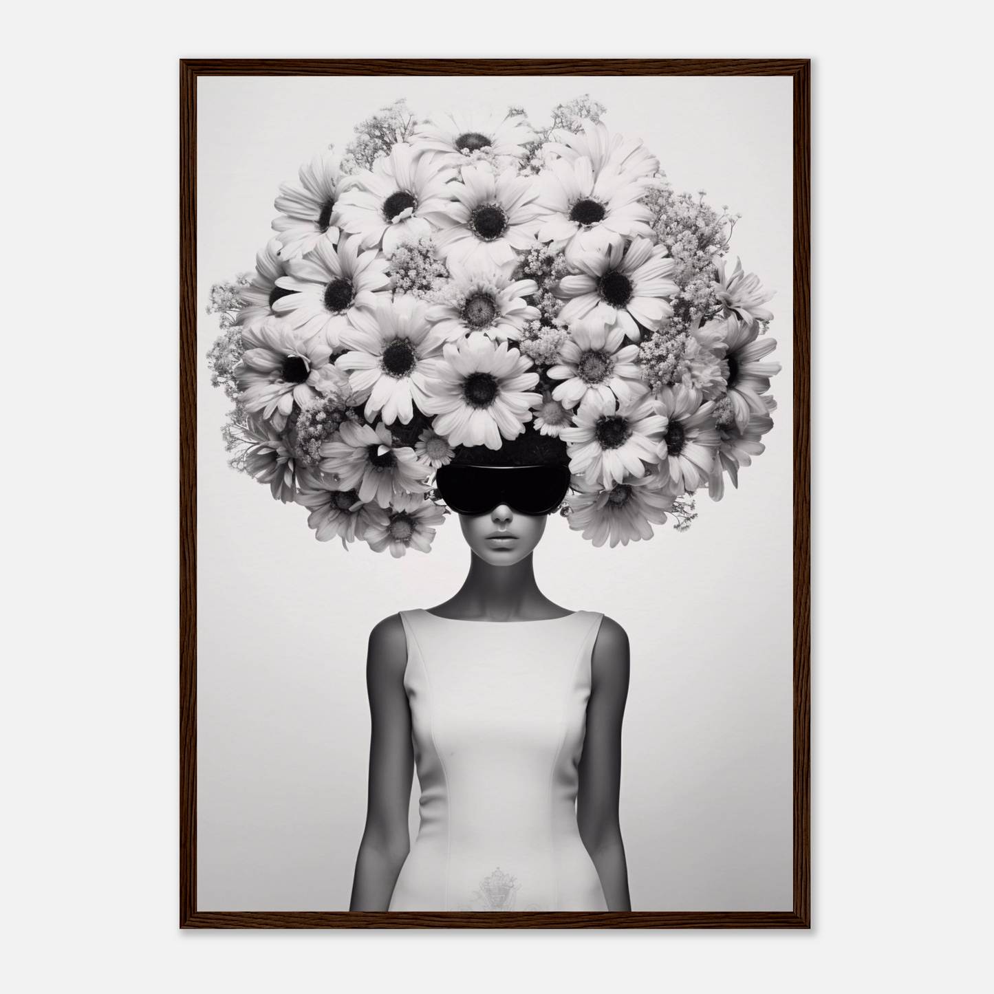 A high quality Afro Flower Power The Oracle Windows™ Collection of a woman with flowers on her head, perfect to transform your space into fashionable wall art.