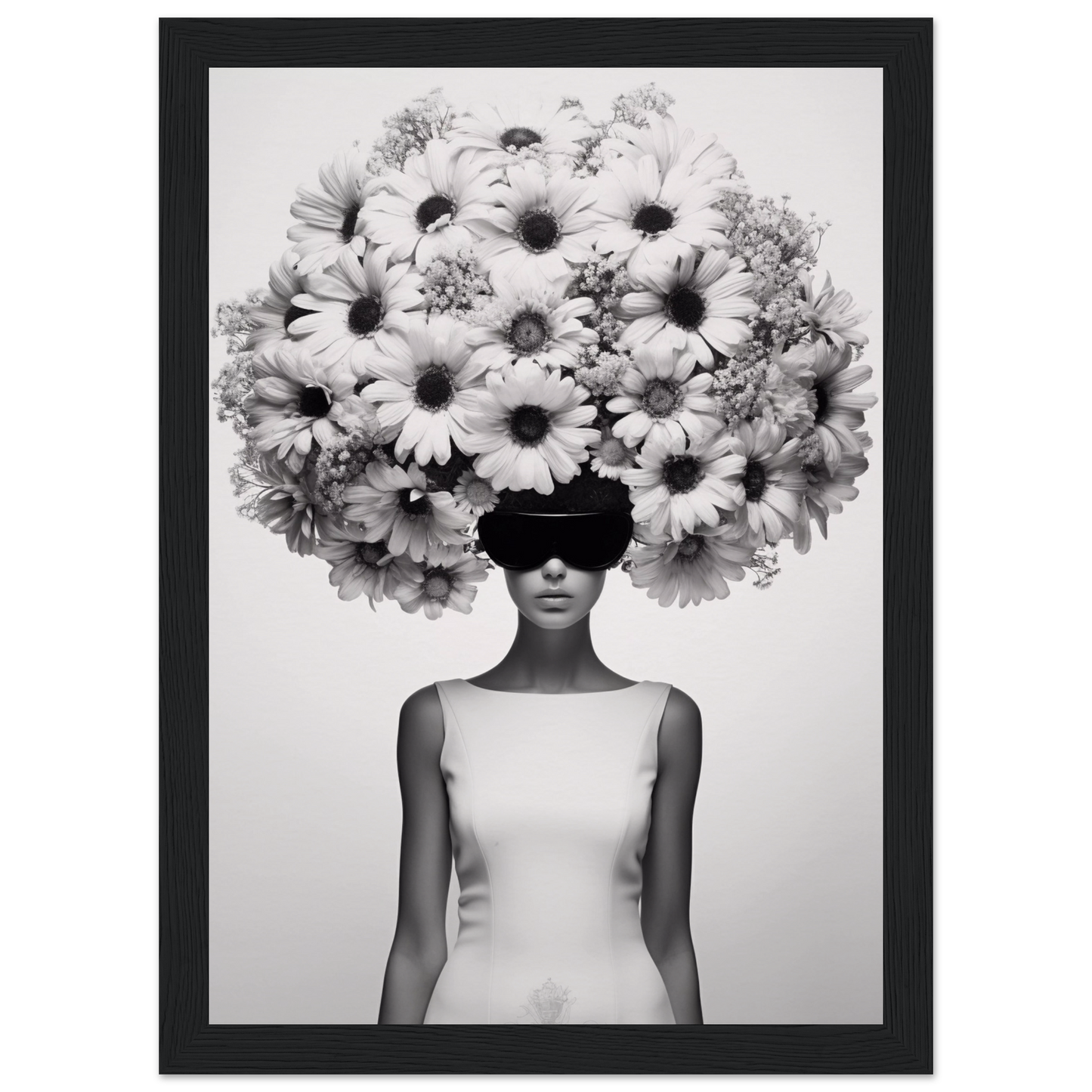 A high quality Afro Flower Power The Oracle Windows™ Collection of a woman with flowers on her head, perfect to transform your space into fashionable wall art.