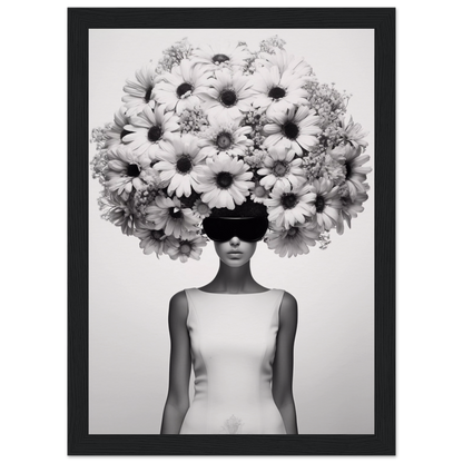 A high quality Afro Flower Power The Oracle Windows™ Collection of a woman with flowers on her head, perfect to transform your space into fashionable wall art.