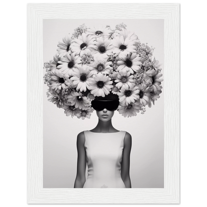 A high quality Afro Flower Power The Oracle Windows™ Collection of a woman with flowers on her head, perfect to transform your space into fashionable wall art.