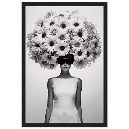 A high quality Afro Flower Power The Oracle Windows™ Collection of a woman with flowers on her head, perfect to transform your space into fashionable wall art.