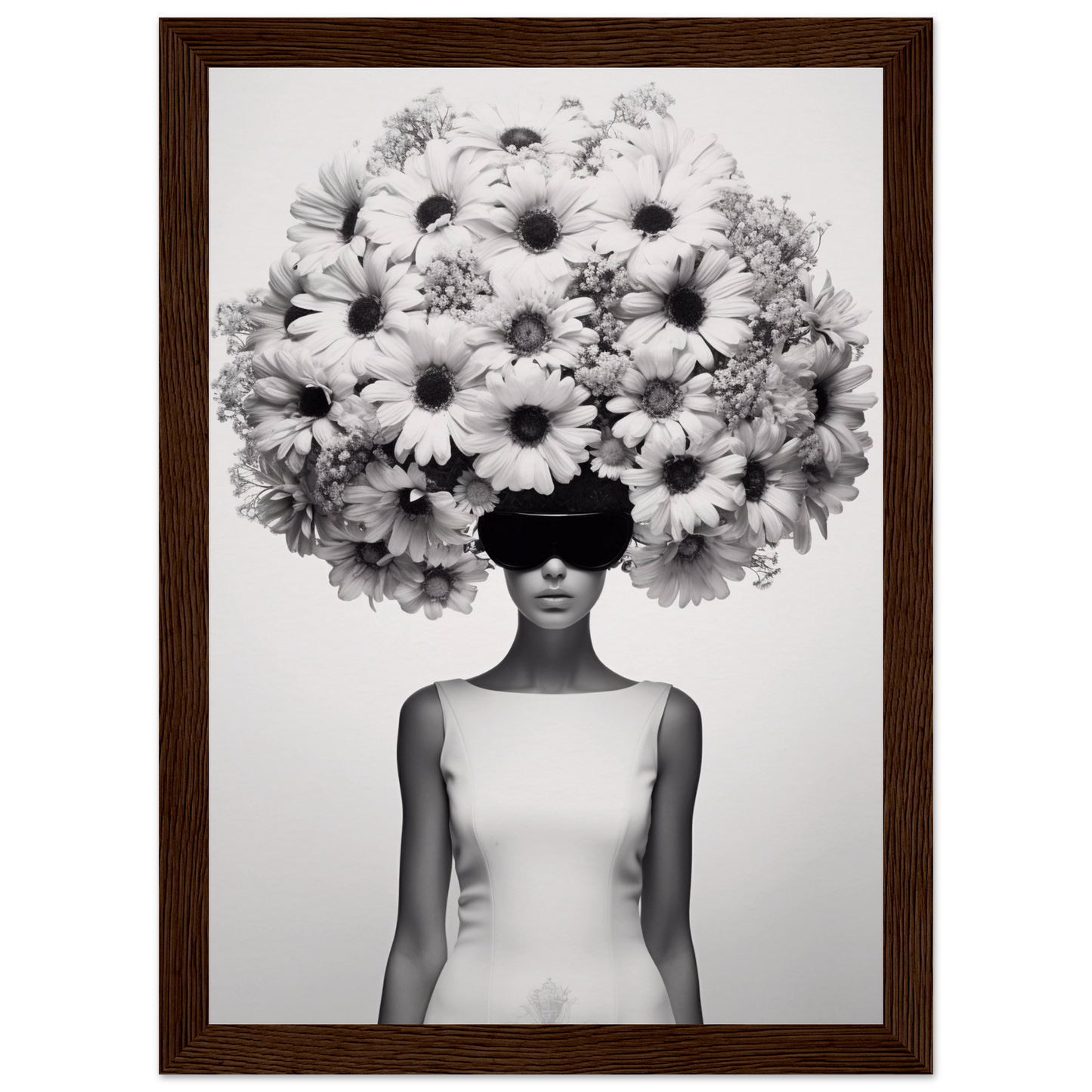 A high quality Afro Flower Power The Oracle Windows™ Collection of a woman with flowers on her head, perfect to transform your space into fashionable wall art.