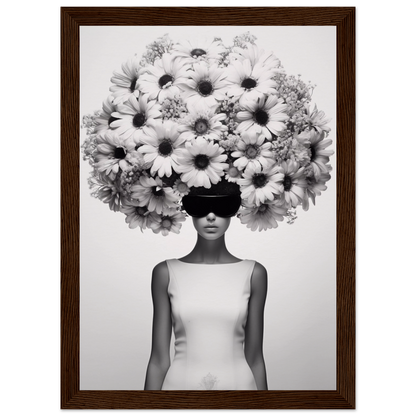 A high quality Afro Flower Power The Oracle Windows™ Collection of a woman with flowers on her head, perfect to transform your space into fashionable wall art.