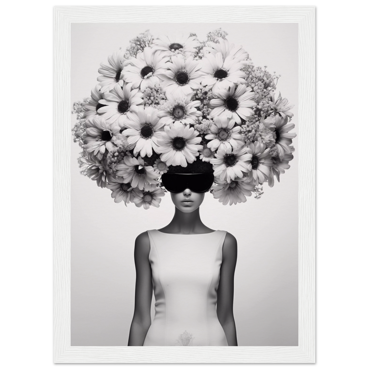 A high quality Afro Flower Power The Oracle Windows™ Collection of a woman with flowers on her head, perfect to transform your space into fashionable wall art.