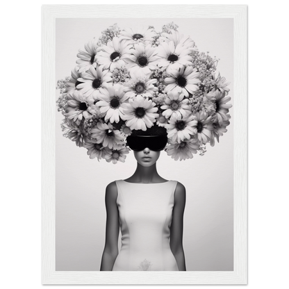 A high quality Afro Flower Power The Oracle Windows™ Collection of a woman with flowers on her head, perfect to transform your space into fashionable wall art.