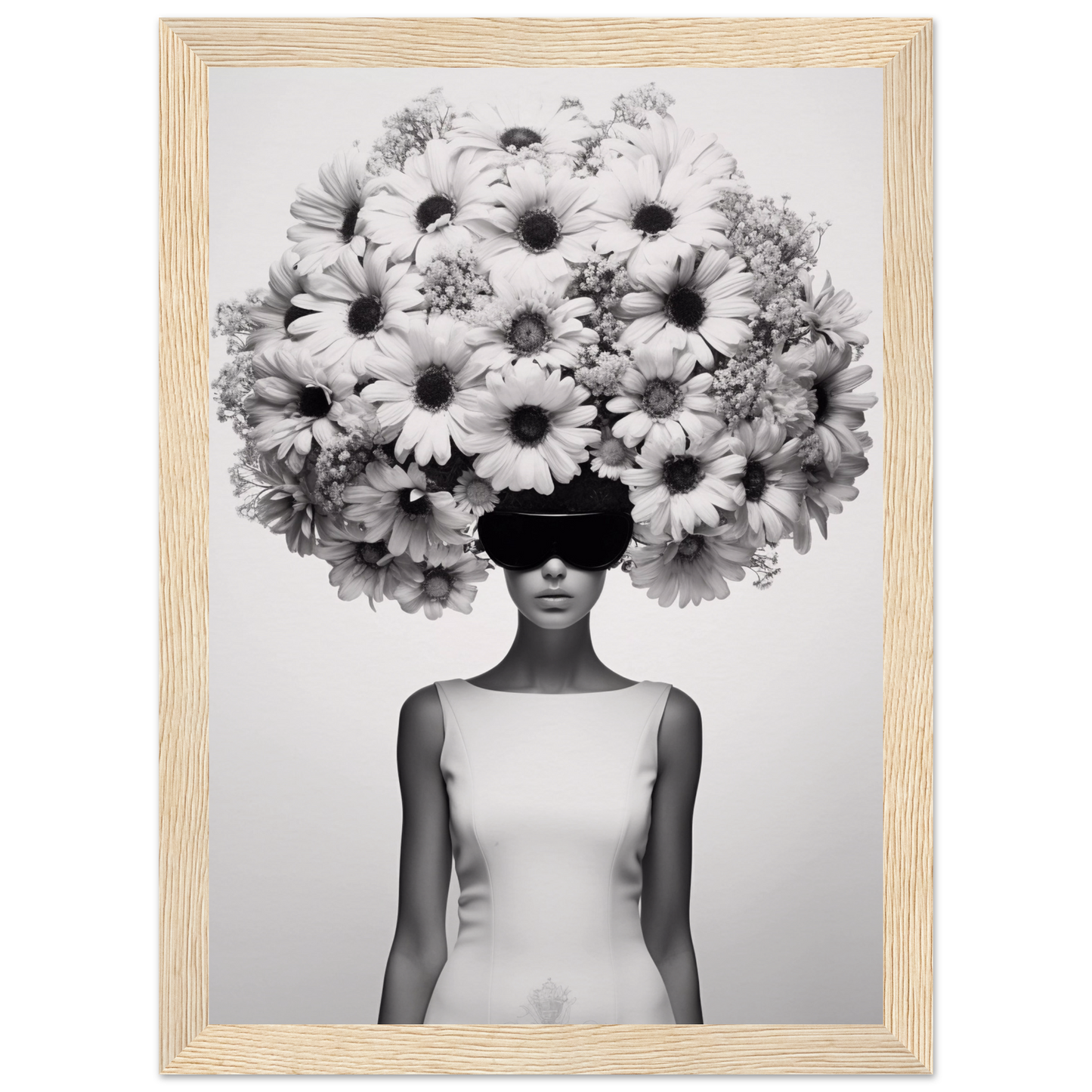 A high quality Afro Flower Power The Oracle Windows™ Collection of a woman with flowers on her head, perfect to transform your space into fashionable wall art.