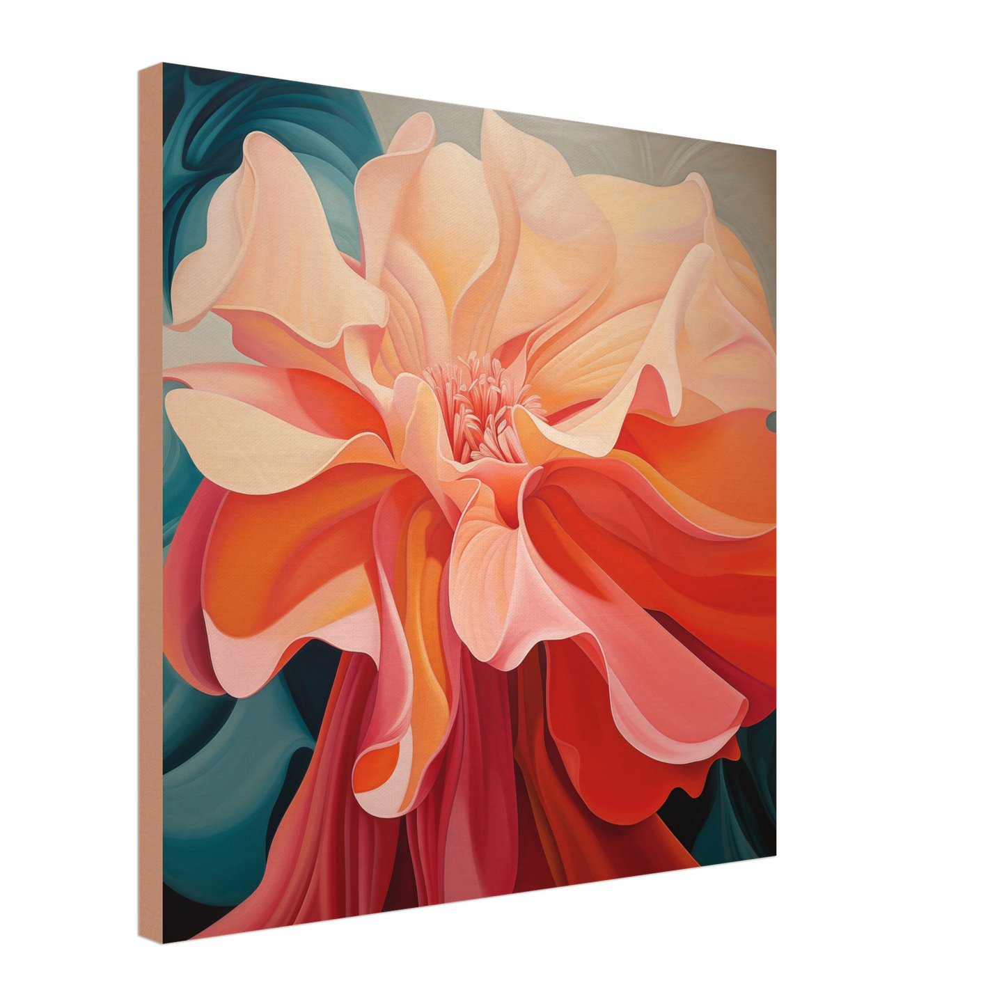 A high-quality The Wild In The Flower Inspired By Georgia O'Keefe - Canvas Print with a textured wooden frame.