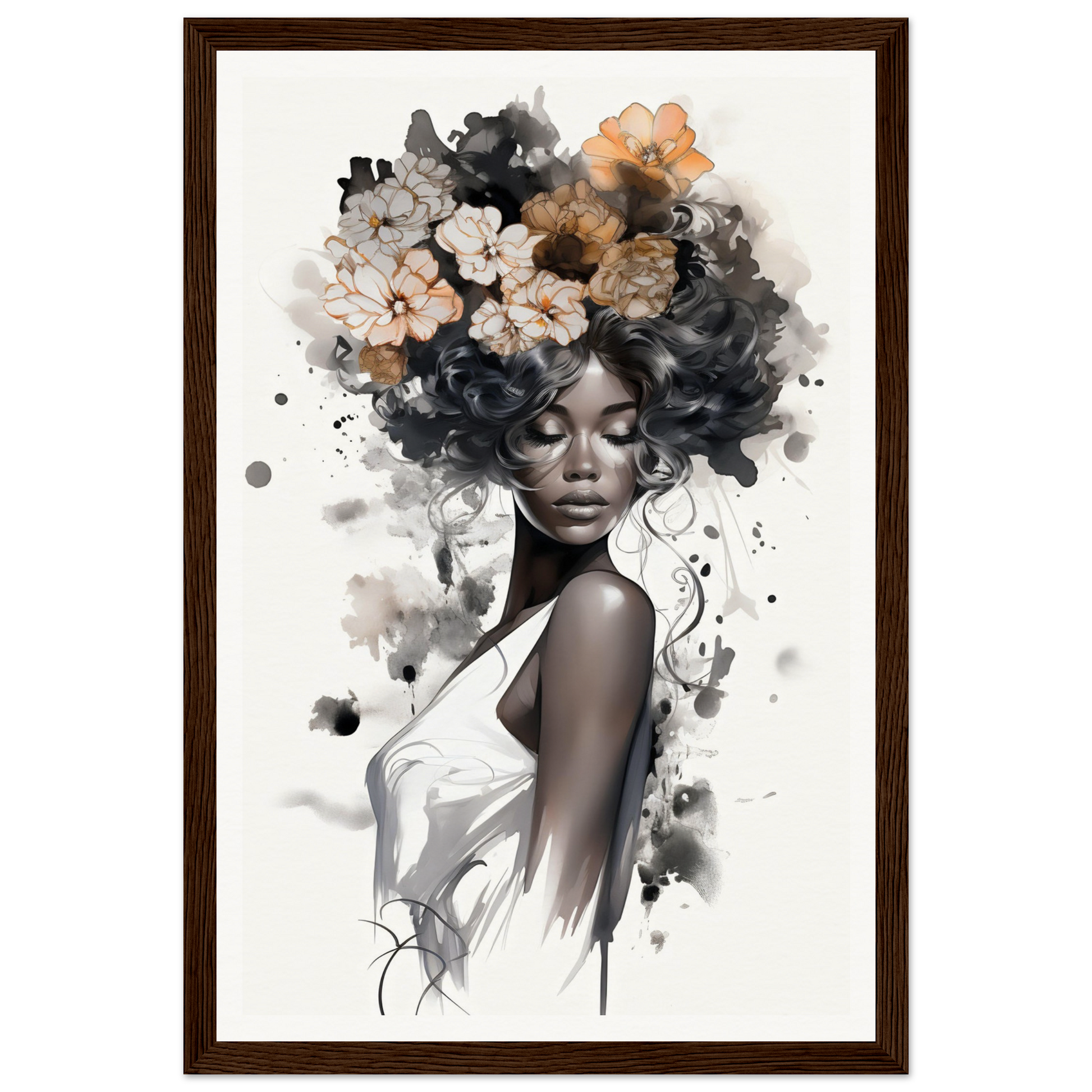 A black woman with flowers on her head, perfect for my Original Ouplence The Oracle Windows™ Collection wall poster.