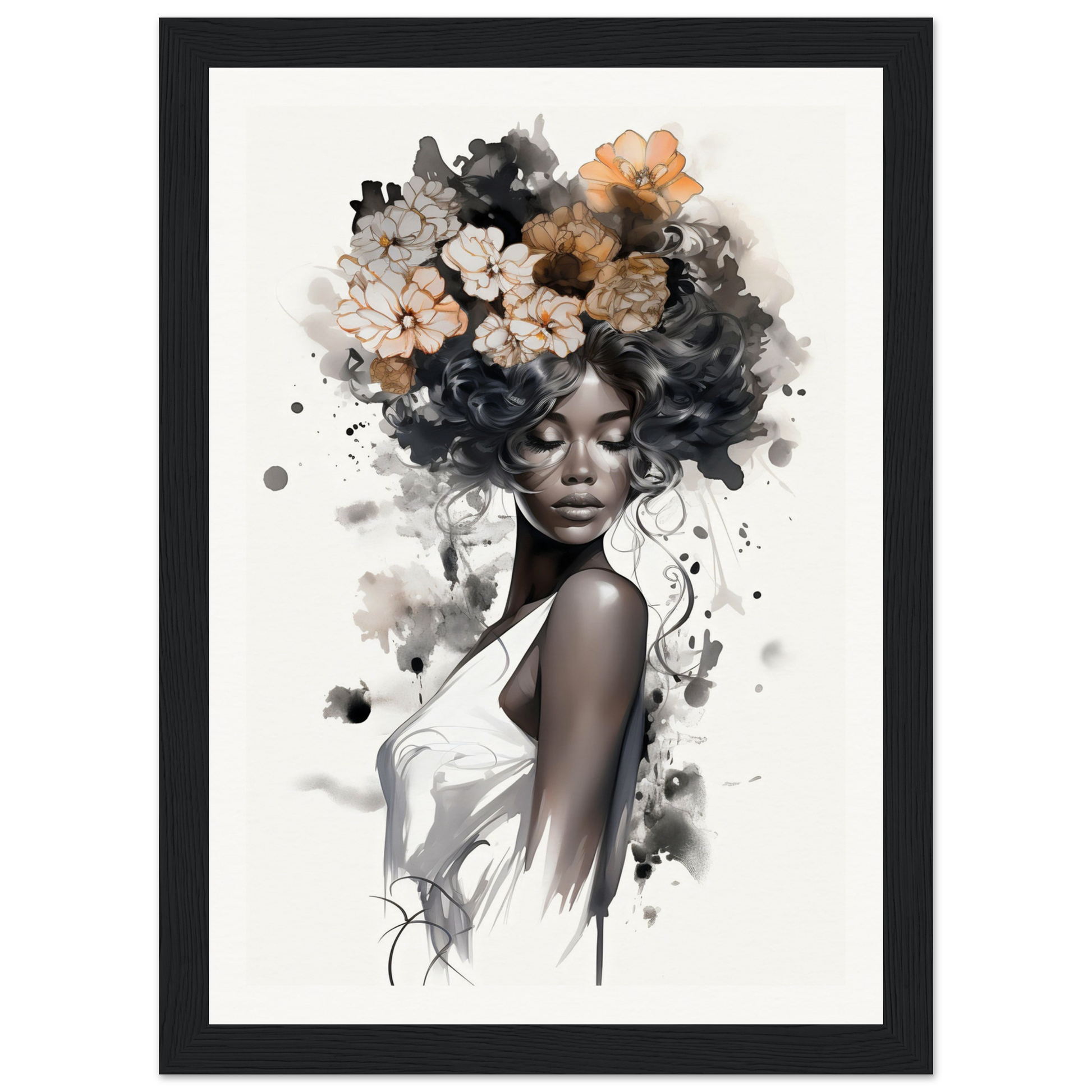 A black woman with flowers on her head, perfect for my Original Ouplence The Oracle Windows™ Collection wall poster.