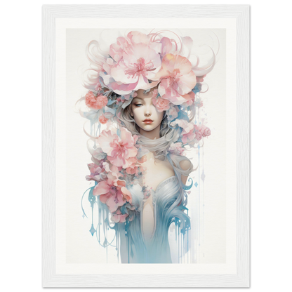 Watercolor-style portrait of a figure adorned with flowing floral elements.