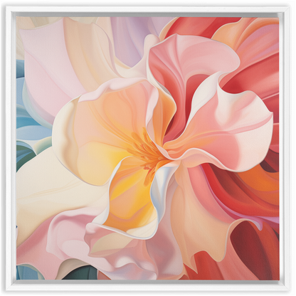 Description: An abstract painting of a flower in Pinks And Poetry - Framed Canvas Wraps.
