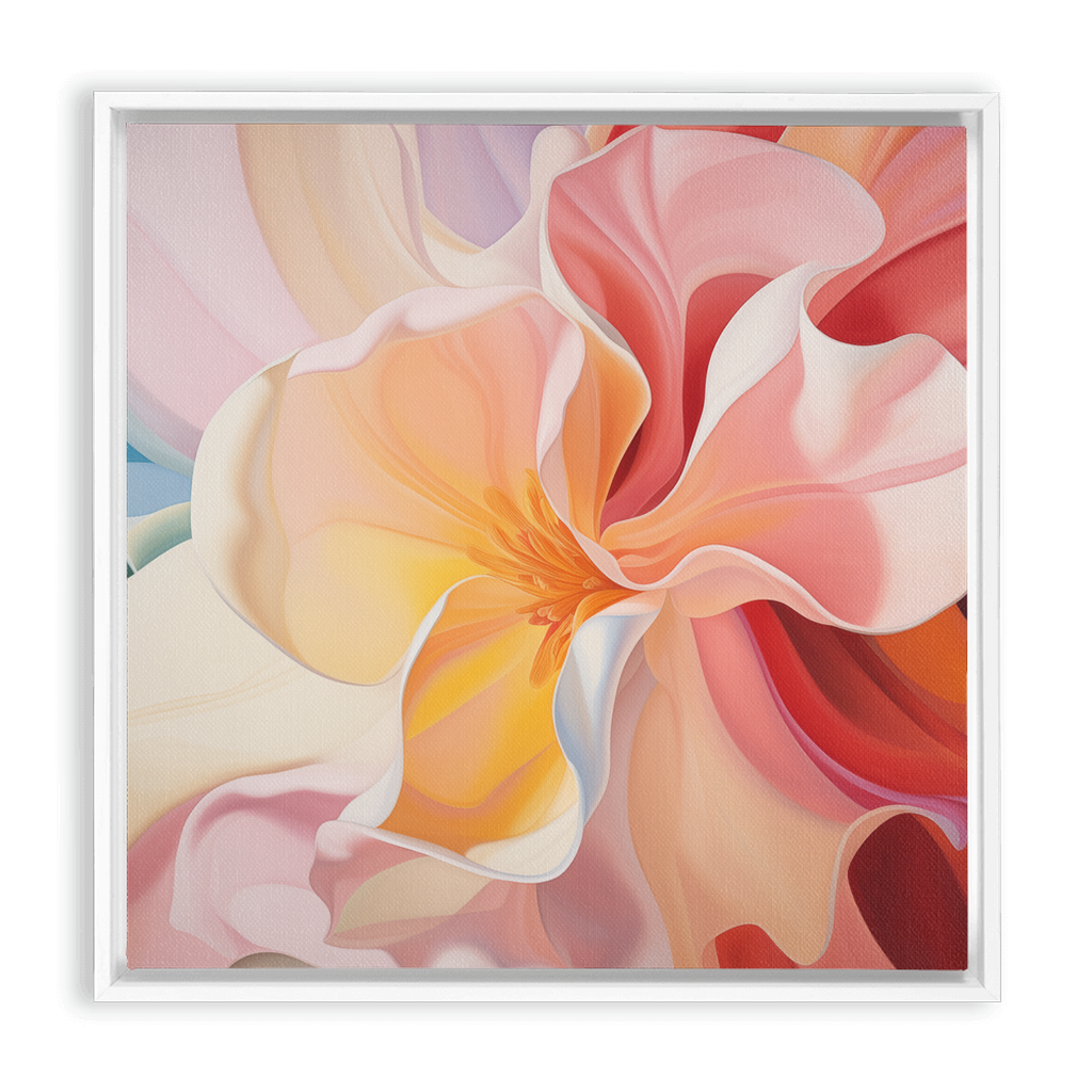 An abstract painting of a Pinks And Poetry - Framed Canvas Wraps in a white framed canvas.