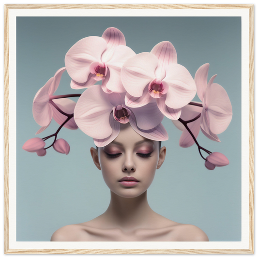 Elegant orchid headdress adorning a person’s head.