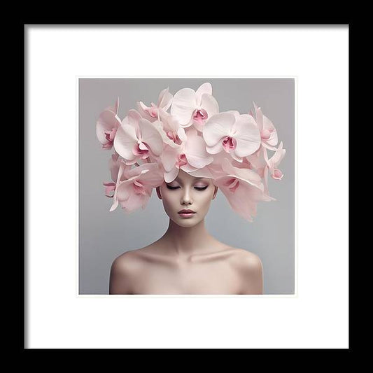 Pink orchidhead a - framed print - 8 x / black / white