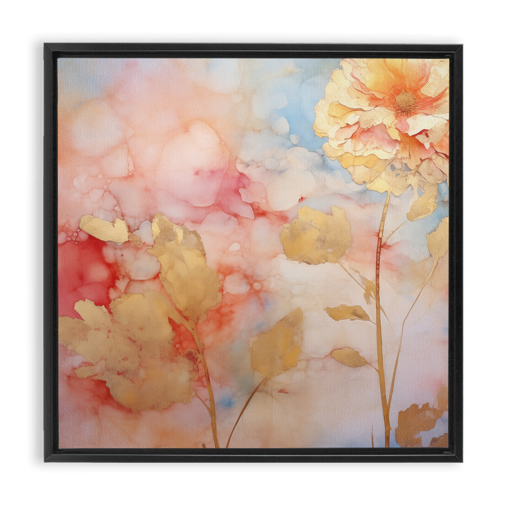 A watercolor painting of flowers on a I Love Gold - Framed Canvas Wraps.