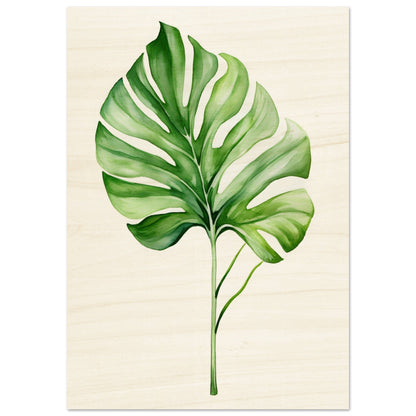 Tropical leaf with vibrant green stripes and a curved shape.