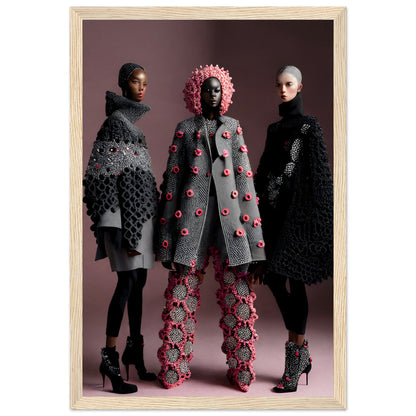 Three models are posing for high-quality Pinks And Greys Crochet Addicts The Oracle Windows™ Collection fashion wall art.