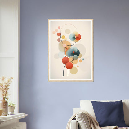 Abstract artwork featuring colorful geometric shapes and circles connected by thin lines.