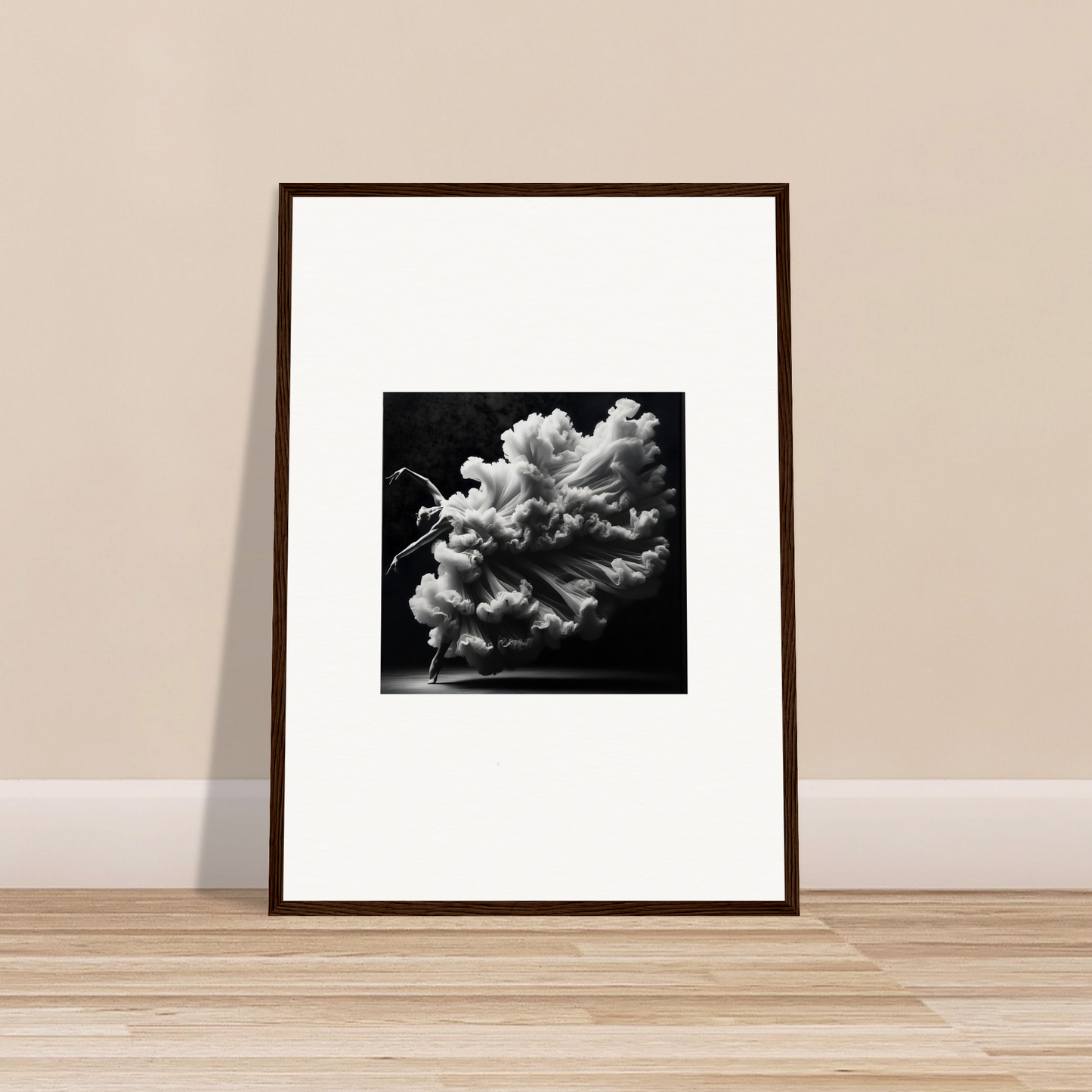 Framed black and white photograph of a billowing cloud formation.