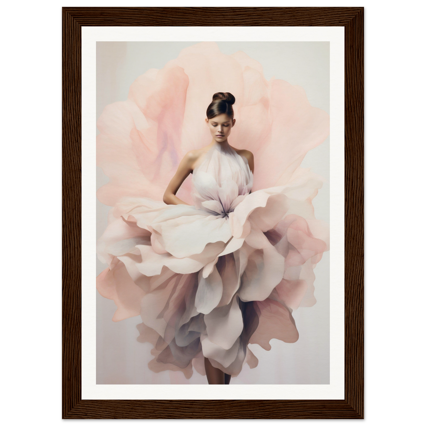 An image of a woman in a Fashionable Flourish The Oracle Windows™ Collection pink dress, perfect for a poster for my wall.