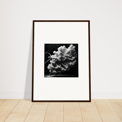 Framed black and white photograph of a fluffy flower or plant.