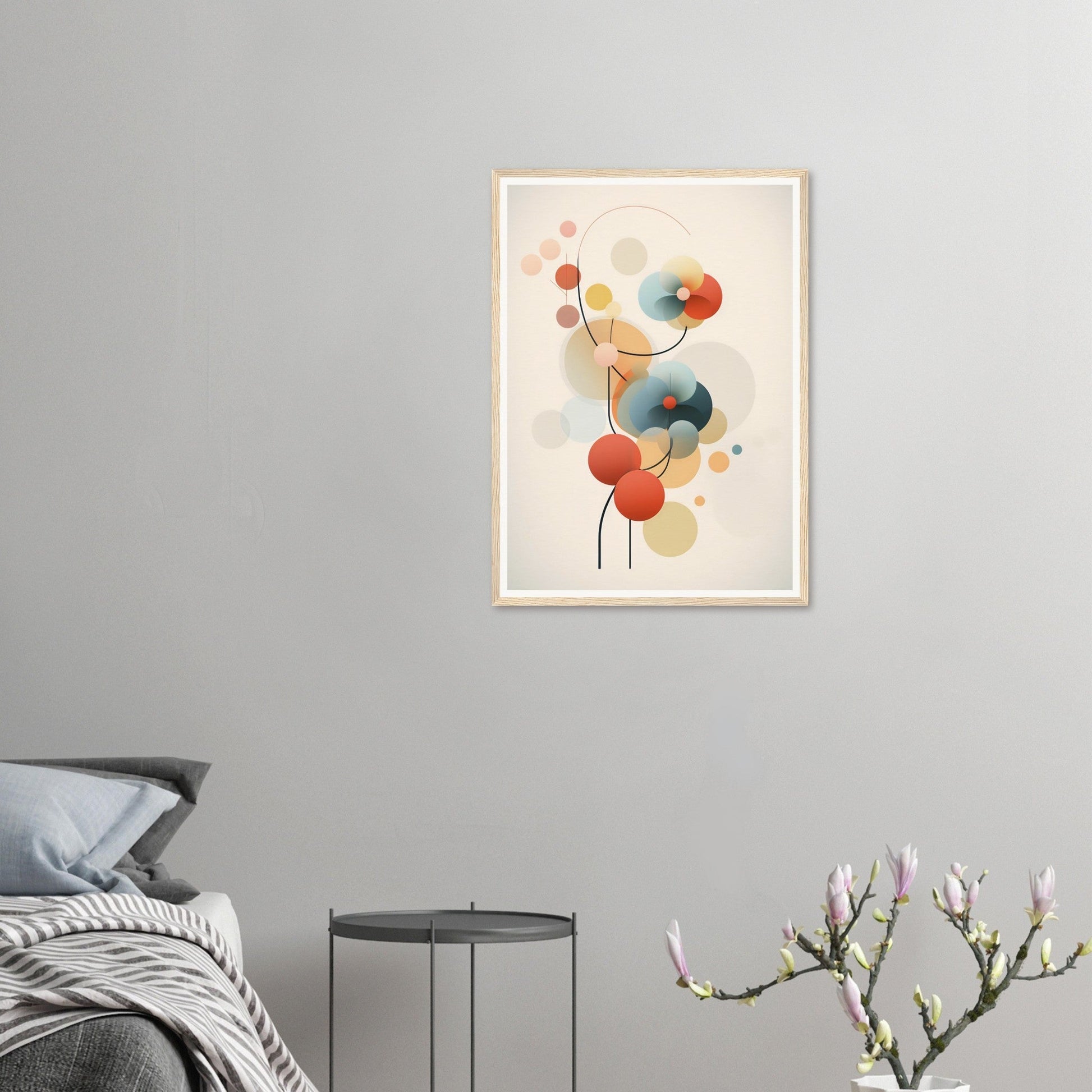 Abstract watercolor painting featuring colorful, overlapping circular shapes.