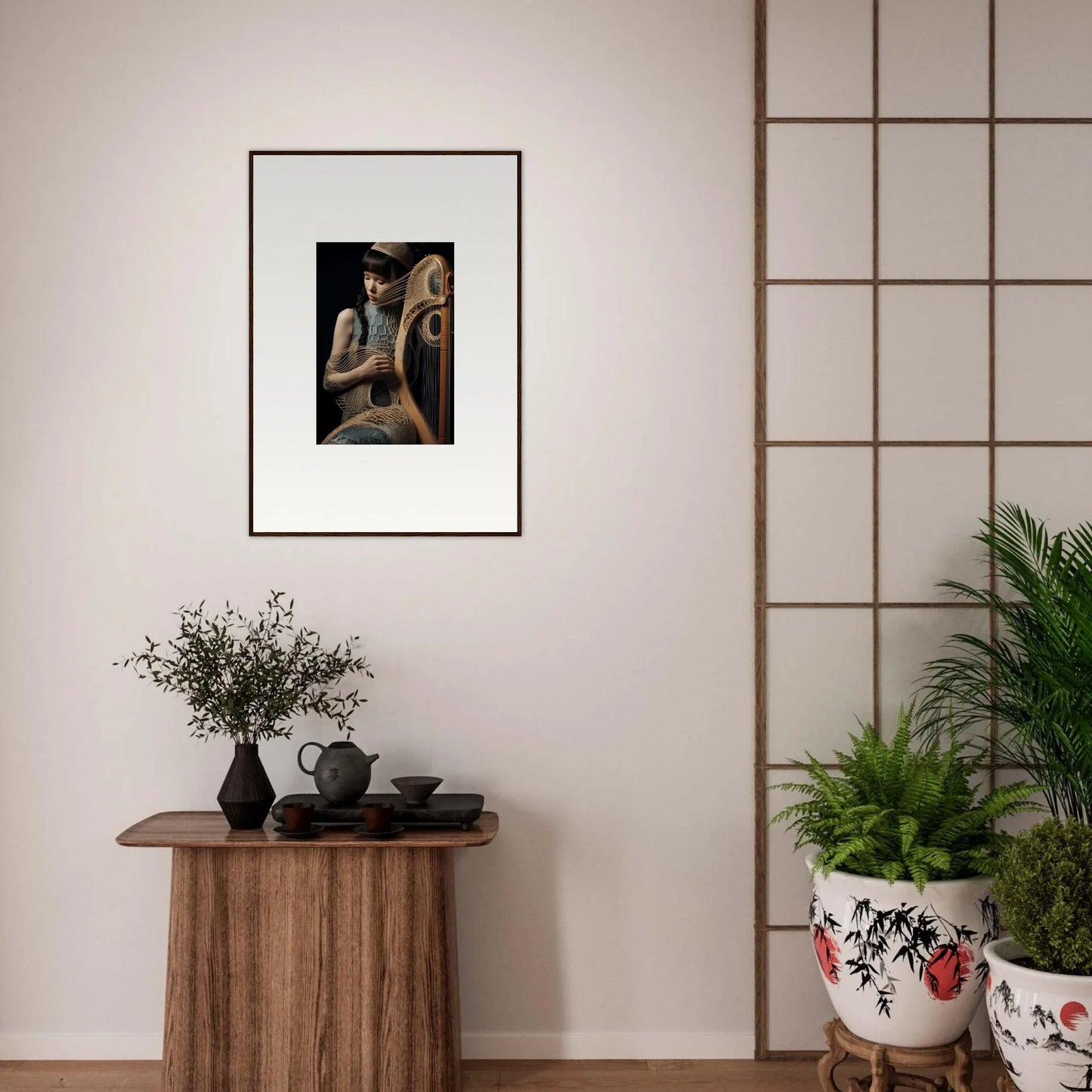 Framed wall art of geometric shapes in muted tones for elegant Room Decor, Velvet Fantasia