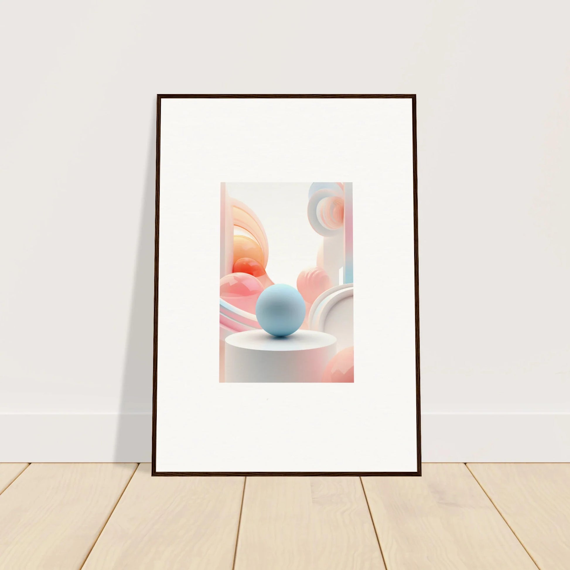 Framed wall art featuring a pale blue sphere for cosmic timeless room decor