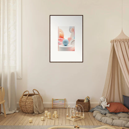 Framed wall art featuring soft pastel shapes in a cosmic timeless design for room decor