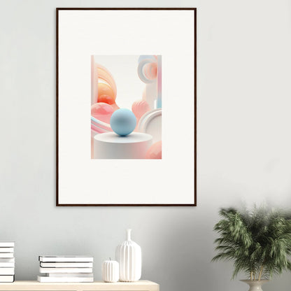 Framed wall art featuring soft pastel shapes and a blue sphere for cosmic timeless room decor