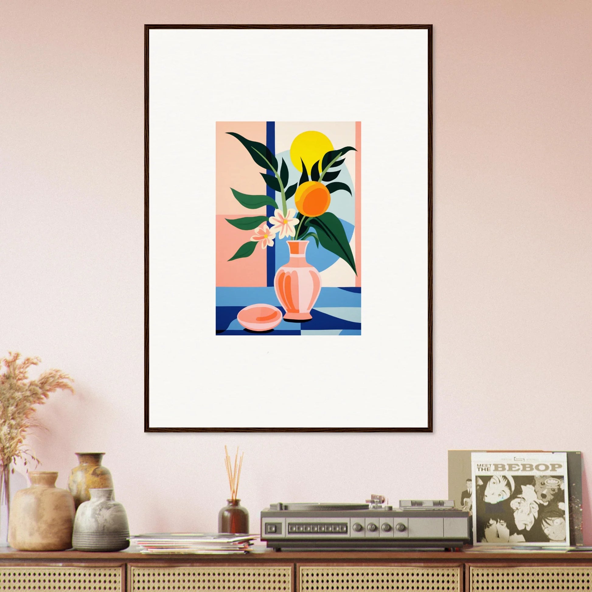 Framed wall art of abstract still life with flowers, perfect for modern room decor