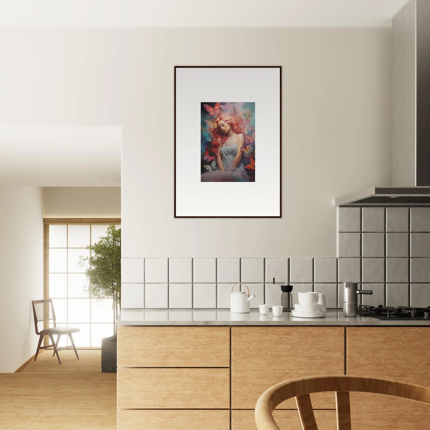 Framed wall art of a feminine figure in soft hues, perfect for dream stream room decor