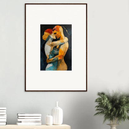 Framed wall art of embracing figures in warm colors for stylish room decor