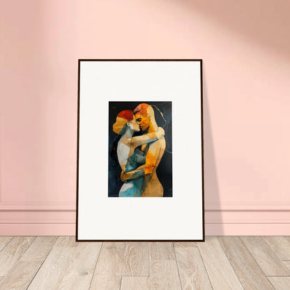 Framed wall art of two embracing figures in vibrant colors for modern room decor