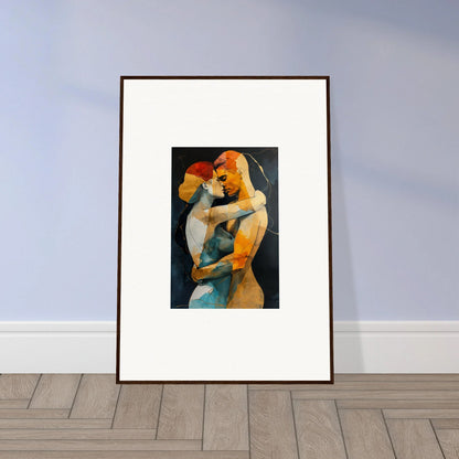 Framed wall art of embracing figures in warm colors, perfect room decor with embrace waves